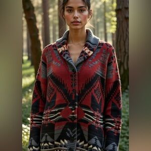Ralph Lauren people Yellowstone Cardigan tribal cabin sweater free Aztec intarsi